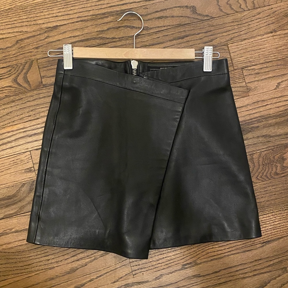 All Saints Black Leather Skirt